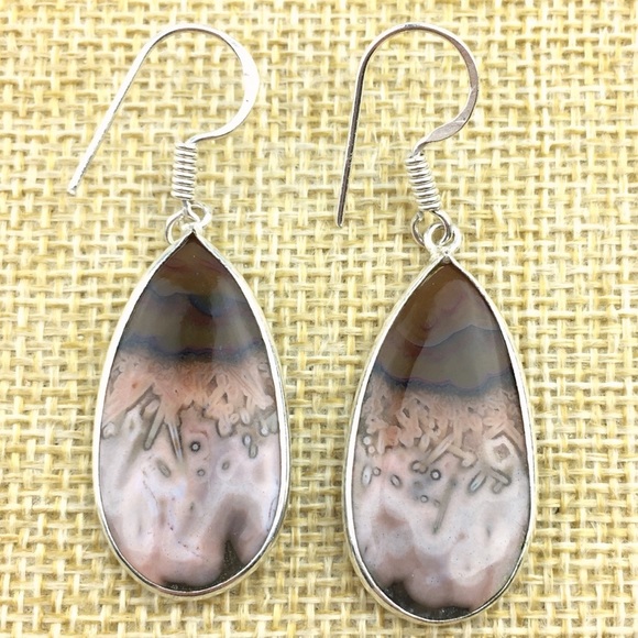 New Stick Agate Stone Silver Hook Earrings - Picture 2 of 7